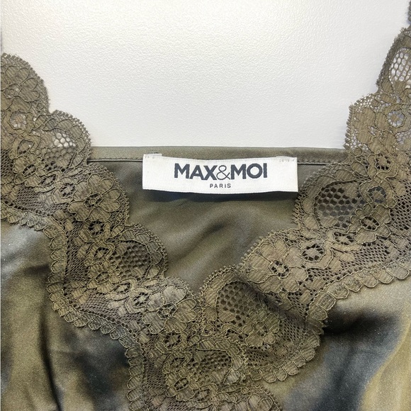 Max & Moi Paris Olive Green Lace Trim Silk Babydoll Camisole Tank Top Y2K Style - Picture 3 of 8